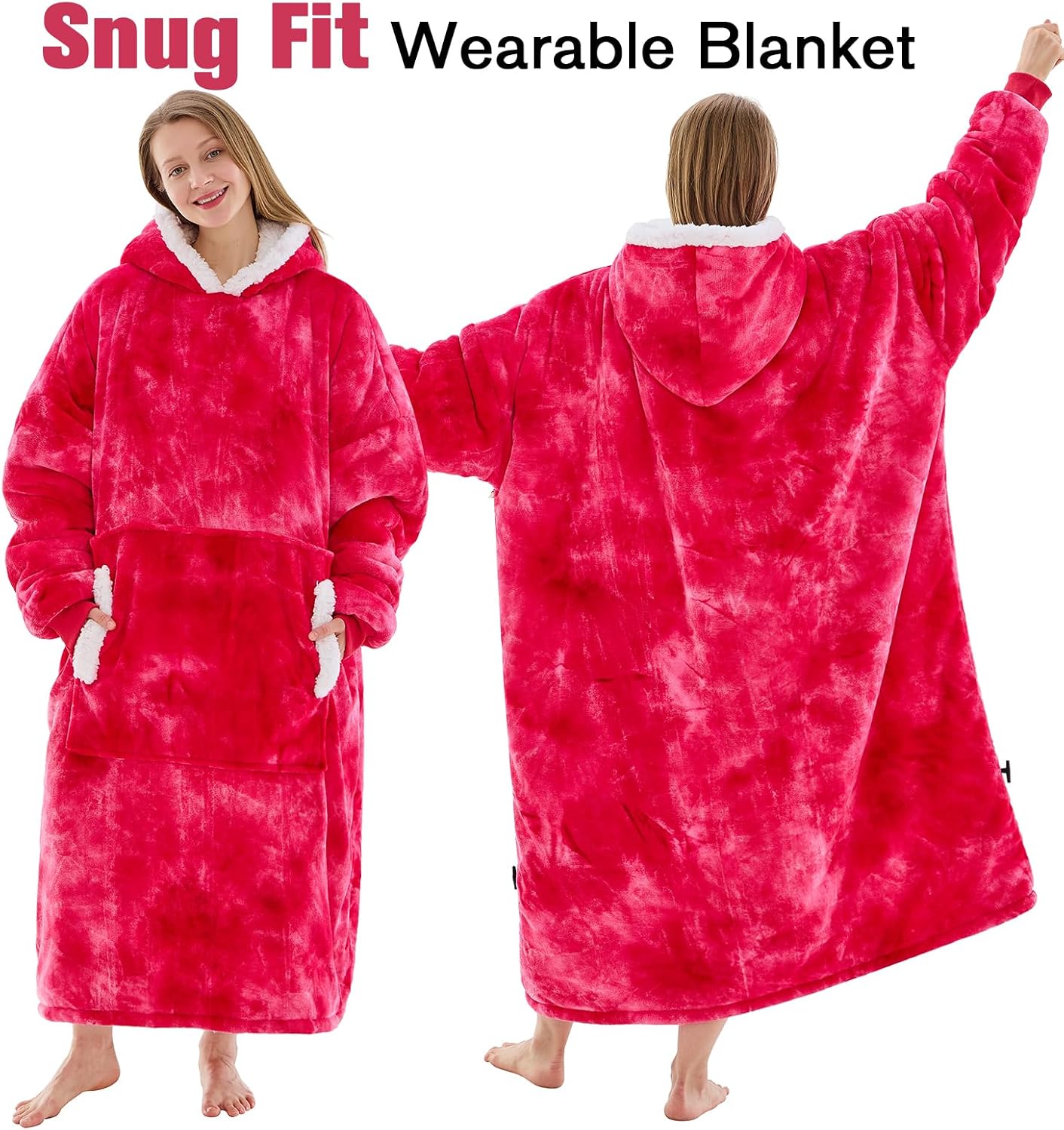 yescool Wearable Blanket Hoodie, Flannel Sherpa Fleece Blanket Sweatshirt for Adults Women Men,One Size Fits All - Colors A