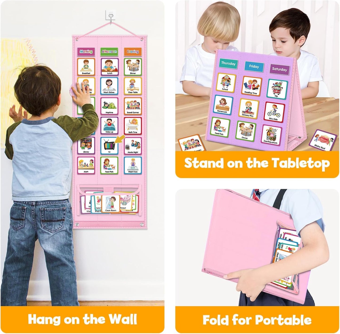Large Visual Schedule for Kids Chore Reward Chart,Bedtime Routine Chart for Toddlers,Double Side Weekly Planner Board With 109 Cards for Home School Planner,Autism Learning Materials.