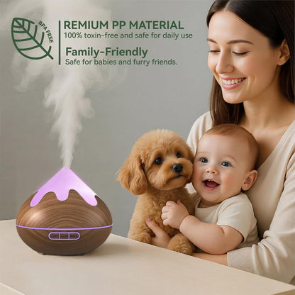 500ML Essential Oil Diffuser, Aromatherapy Diffuser with Remote Control, Multifunctional Air Diffusers for Home Office Room, Fragrance Aroma Diffuser with 7 Color LED & 2 Mist Mode, Brown