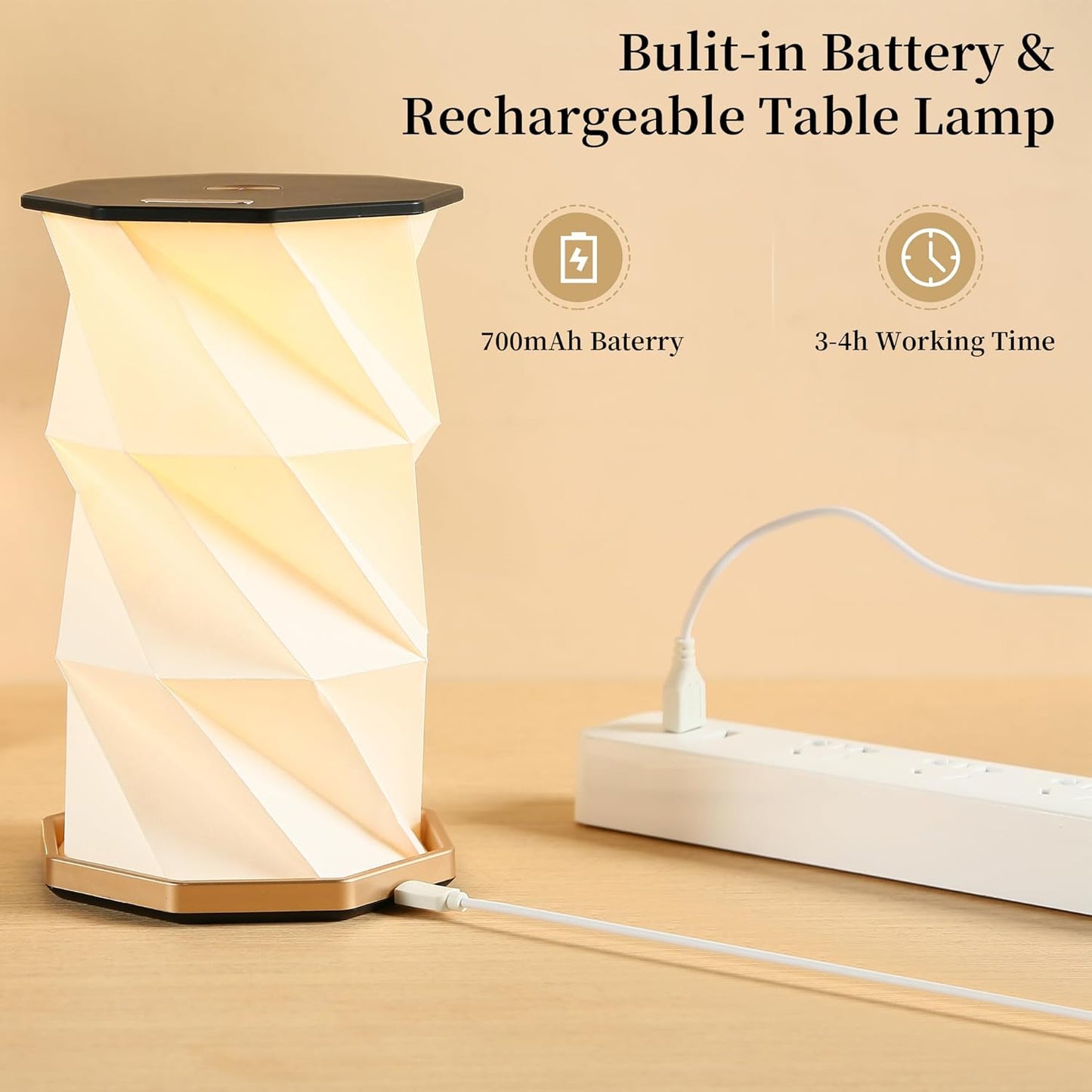 Travel Gifts Portable lamp with Touch Dimmer, Travel Lamp Warm Light, Foldable Paper Lamp, Rechargeable Small Battery Table Lamp for Bedroom Living Room, Traveling gifts for Women, Men & Couples