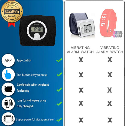 Coolfire - Vibrating Alarm Clock Sweatband, Silent Wake Yourself Up Wristband Vibrating Alarm Watch for Couples, Students, Easy to Set on User-Friendly App, Hearing Impaired, USB Chargeable
