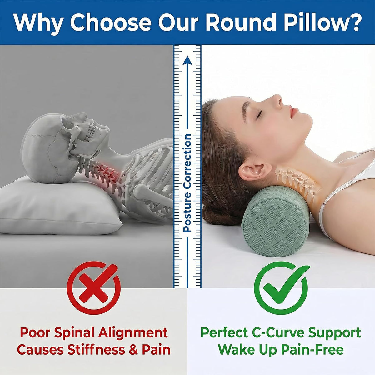 3.1" Small Neck Roll Memory Foam Pillow Cylinder,Detachable Cover