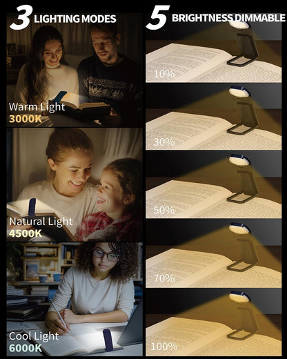 HEMONNKAM Book Reading Light, Rechargeable Clip on Booklight, Eye Caring 3 Color Temperatures & 5 Brightness Levels, Night Use for Bed, Long Lasting, Reading at Night in Bed, Romantic Purple