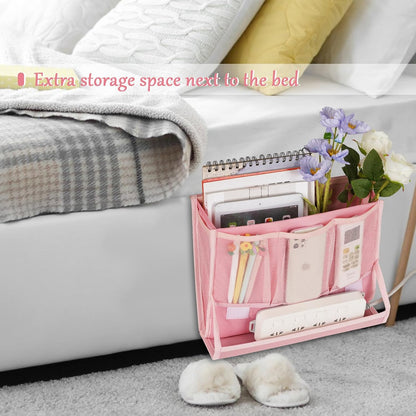 Bedside Caddy Organizer for Dorm Bed Rails with 7 Pockets, Gray | Bed Pockets Bedside Storage with Power Strip Holder & 2 Adjustable Straps for Home, College, Dorm, Hospital Bedside Organizer