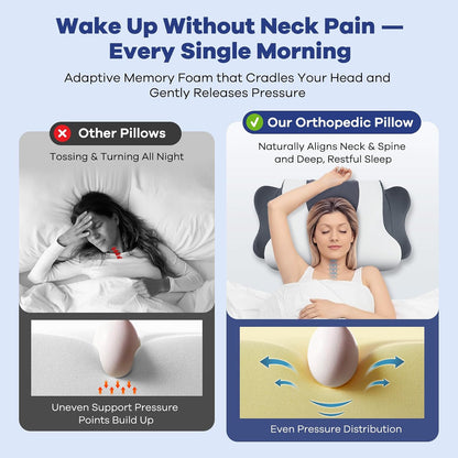 DONAMA Contour Cervical Neck Pillow for Neck Pain Relief | Queen,Ergonomic Dual-Height,Odorless Memory Foam,Side/Back/Stomach Sleepers,Cooling Hypoallergenic Cover,OEKO-TEX Certified