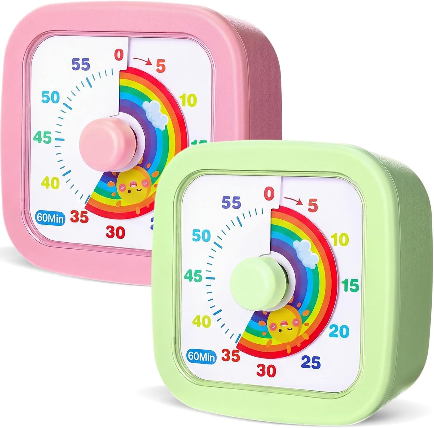 AmazingSpark 2 Pack Visual Timer 60 Minute Countdown Timer Colored Countdown Clock for Homeschool Supplies Study Tool, Classroom Home Office Time Management Tool (Classic,Blue,Green)