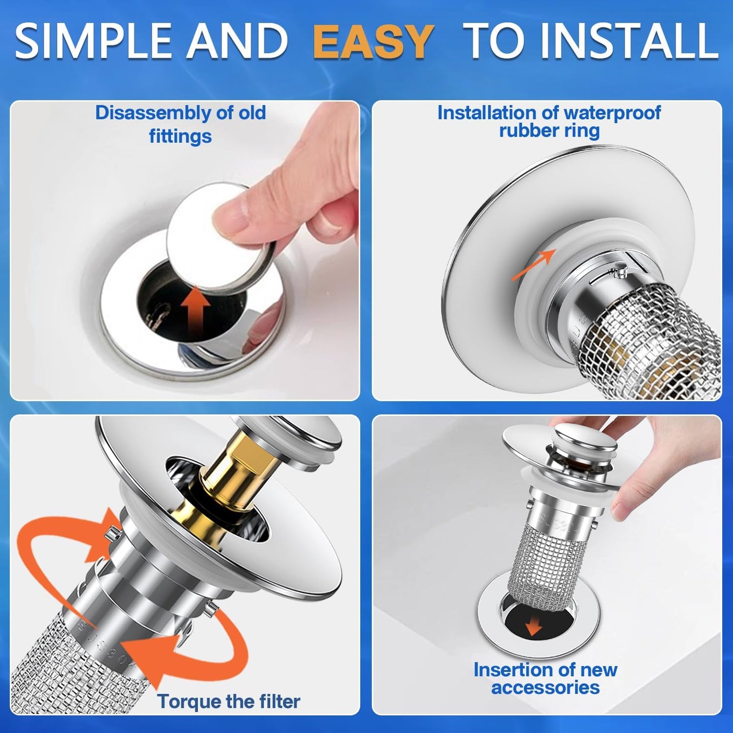 Bathroom Sink Drain Strainer, Pop-up Sink Drain Strainer with Removable Stainless Steel Strainer Basket Hair Catcher, Bathroom Sink Strainer for Bathroom Sink Stopper Replacement(1PCS)
