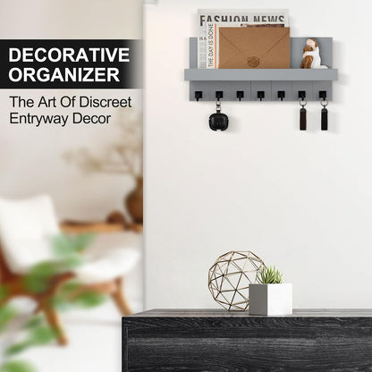 Key Holder for Wall, Decorative Key Holder with Shelf | Key and Mail Holder Wall Mount, Farmhouse Decor with 5 Key Hooks for Keys, Coats, ect.