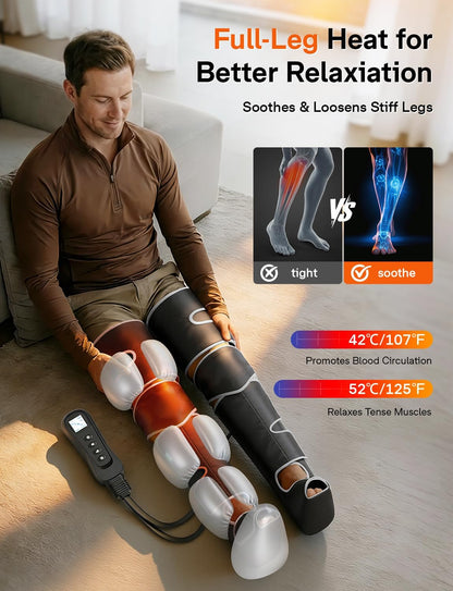ALLJOY Leg Massager for Circulation and Pain Relief FSA, Gifts for Men Women Dad Mom, Leg Massager with Heat and Compression, 2 Heat 5 Modes 4 Intensities 4 Extenders