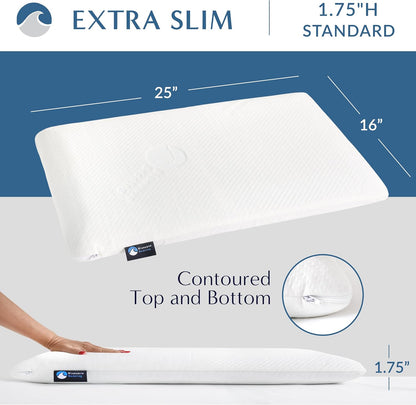 Bluewave Bedding Ultra Slim Gel Memory Foam Pillow for Stomach and Back Sleepers - Thin, Flat Design for Cervical Neck Alignment and Deeper Sleep (2.75-Inches Height, Standard Size)