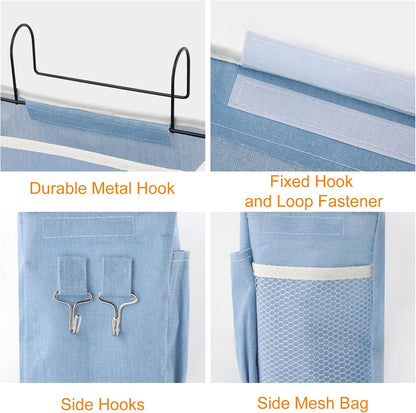 Surblue Bedside Caddy Bedside Storage Bag Hanging Organizer for Bunk, Hospital Beds, Dorm Rooms Bed Rails Camp 4 Pockets and 2 Hooks (Skyblue)