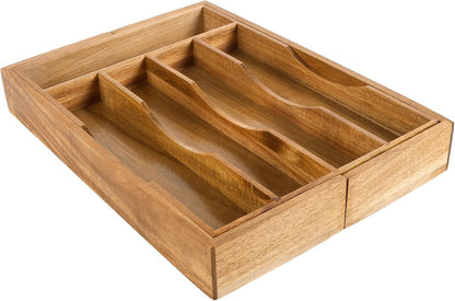 Expandable Bamboo Kitchen Drawer Organizer for Cutlery and Utensils, Adjustable Bamboo Wood Cutlery Tray in Drawer for Flatware and Silverware in Kitchen, (Natural)