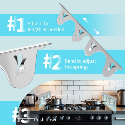 Stainless Steel Stove Gap Cover (2 Pack, Black), Stove Gap Filler for Kitchen, Range Trim Kit, Heat Resistant with Easy Clean, Adjustable Length 13.8” to 27.5”