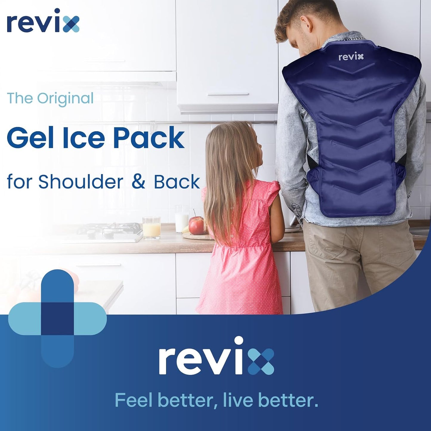 REVIX Large Ice Pack for Back and Shoulder Discomfort Relief, Reusable Gel Cold Pack with Soft Plush Lining, Flexible & Long-Lasting Cold Therapy Wrap, Navy