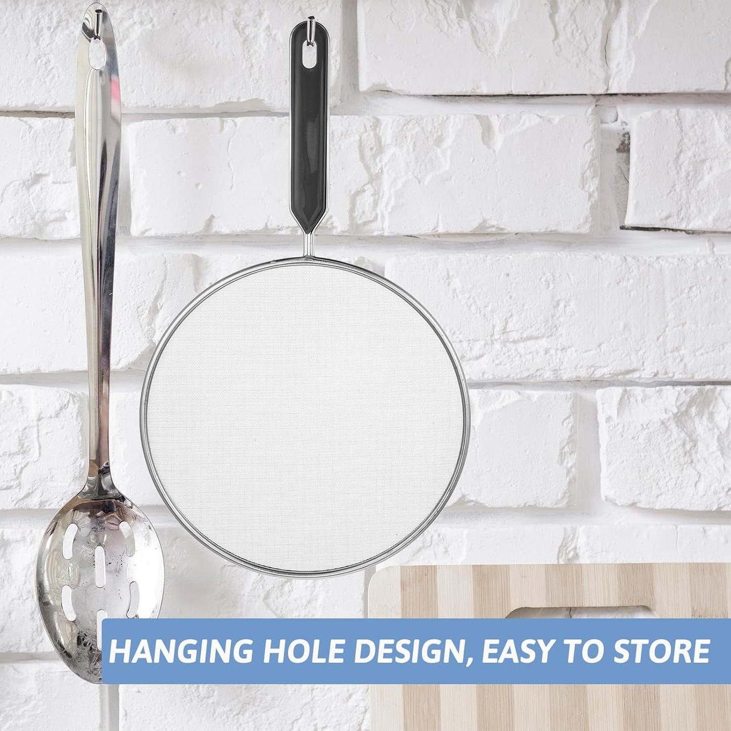 Splatter Screen for Frying Pan 7.5’’ Stainless Steel Grease Splatter Guard with Comfortable Grip Handle Pan Cover Cooking Protector Ultra Fine Mesh Prevents Oil Splatters for Frying Cooking (Black)