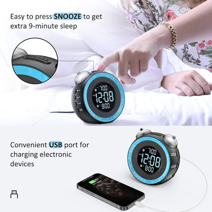 uscce Loud Dual Alarm Clock with Powerful Adjustable Bed Shaker