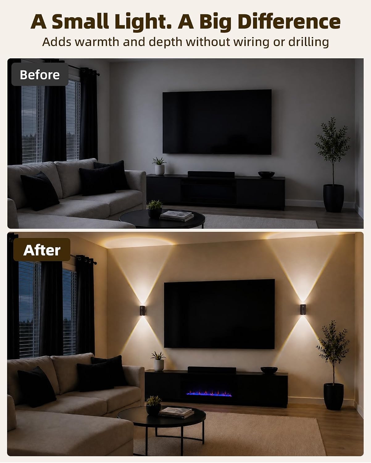 EZVALO Motion Sensor Wall Sconces with Remote, Rechargeable Battery Operated 4000mAh Wall Lights, 3 Color Temperatures & 12 RGB, Wireless LED Lighting for Hallway, Living Room (Brushed Gold, 2 Pack)