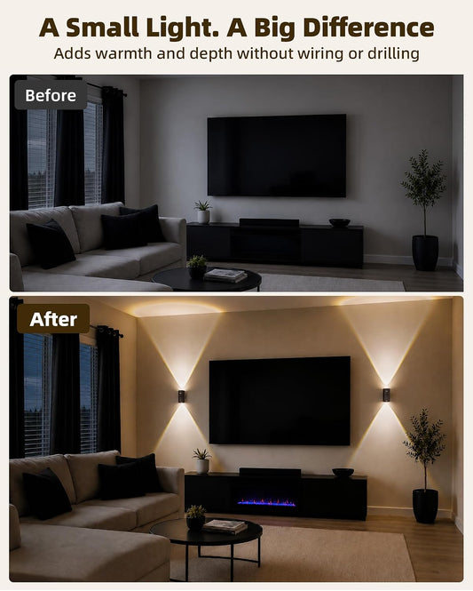 EZVALO Motion Sensor Wall Sconces with Remote, Rechargeable Battery Operated 4000mAh Wall Lights, 3 Color Temperatures & 12 RGB, Wireless LED Lighting for Hallway, Living Room (Brushed Gold, 2 Pack)