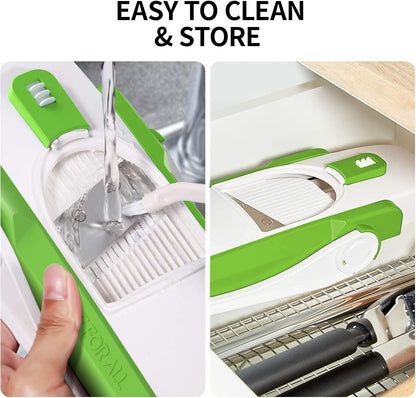 QYKIC Safe Mandoline Slicer Pro for Kitchen, Adjustable Chopper 6 in 1 | Potato Slicer Onion Chopper Fry Cutter Julienne Dicer Large Chute Stainless Steel Blades Detachable Dishwasher Safe Gifts