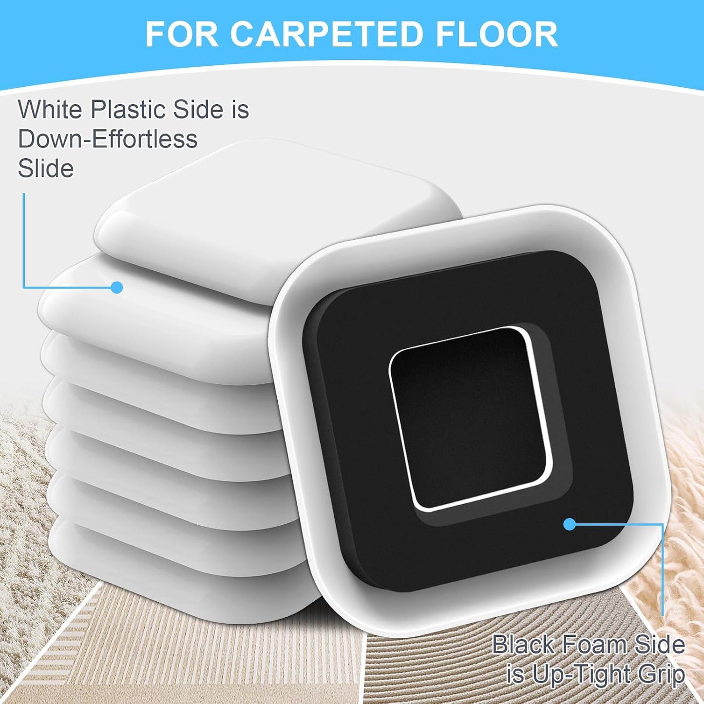 New Upgrade Furniture Sliders: Multi-Surface 3-in-1 Furniture Movers Slider | Heavy Moving Pads with 8PCS 4.3" Carpet Sliders + 4PCS Hard Floor Socks + 1 Lifter - Protect Floor and Easily Move Furniture