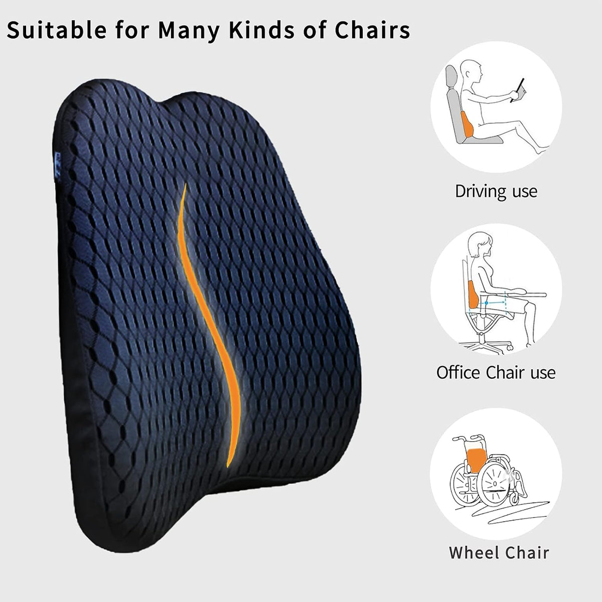 Memory Foam car Lumbar Support Pillow - Memory Foam Back Cushion - Used for car Seats, Office Chairs, recliners, Sofas, etc. (Gray)