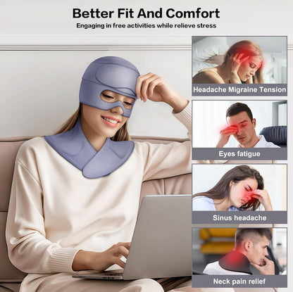 3 in 1 Migraine Relief Cap Neck Ice Pack Wrap Gel and Ice Eye Masks, Detachable Ice Caps with Eyes Masks, Hot and Cold Therapy for Relief of Headaches, Stiff Neck and Eye Fatigue (Purple)