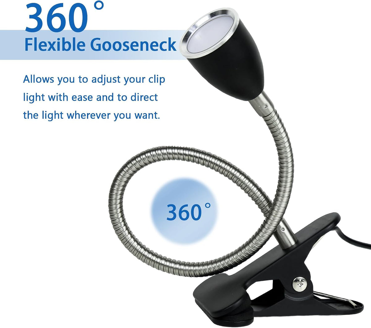 LALISU Desk lamp Eye-Caring Table Lamps, 360°Rotation Gooseneck Clip Lamp