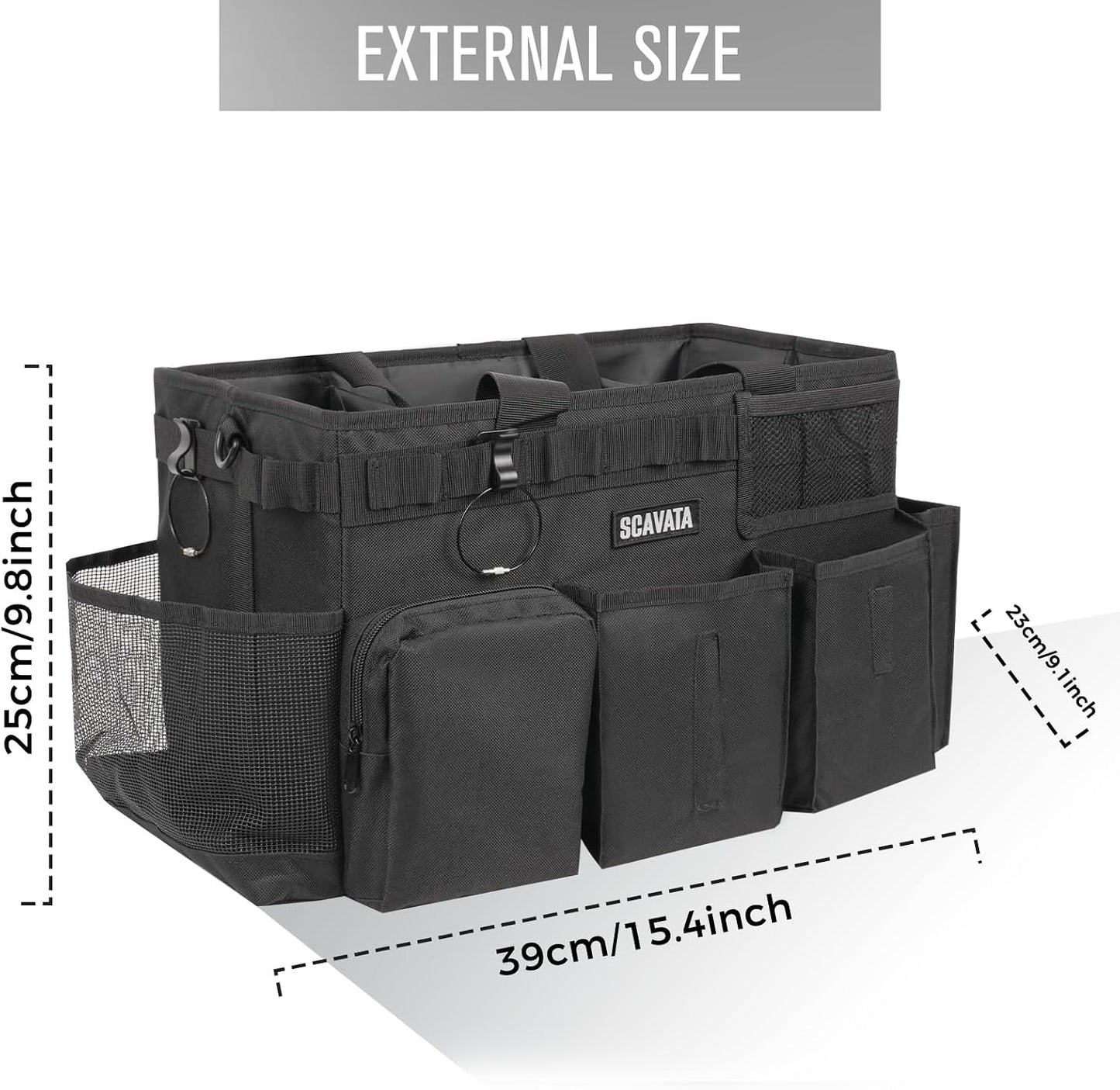 SCAVATA Wearable Cleaning Caddy Bag, Cleaning Caddy Supplies Organizer with Handle & Shoulder Straps for Housekeepers, Under Sink & Car Cleaning Tool Organizers with 4 Foldable Divider (Lake Blue)