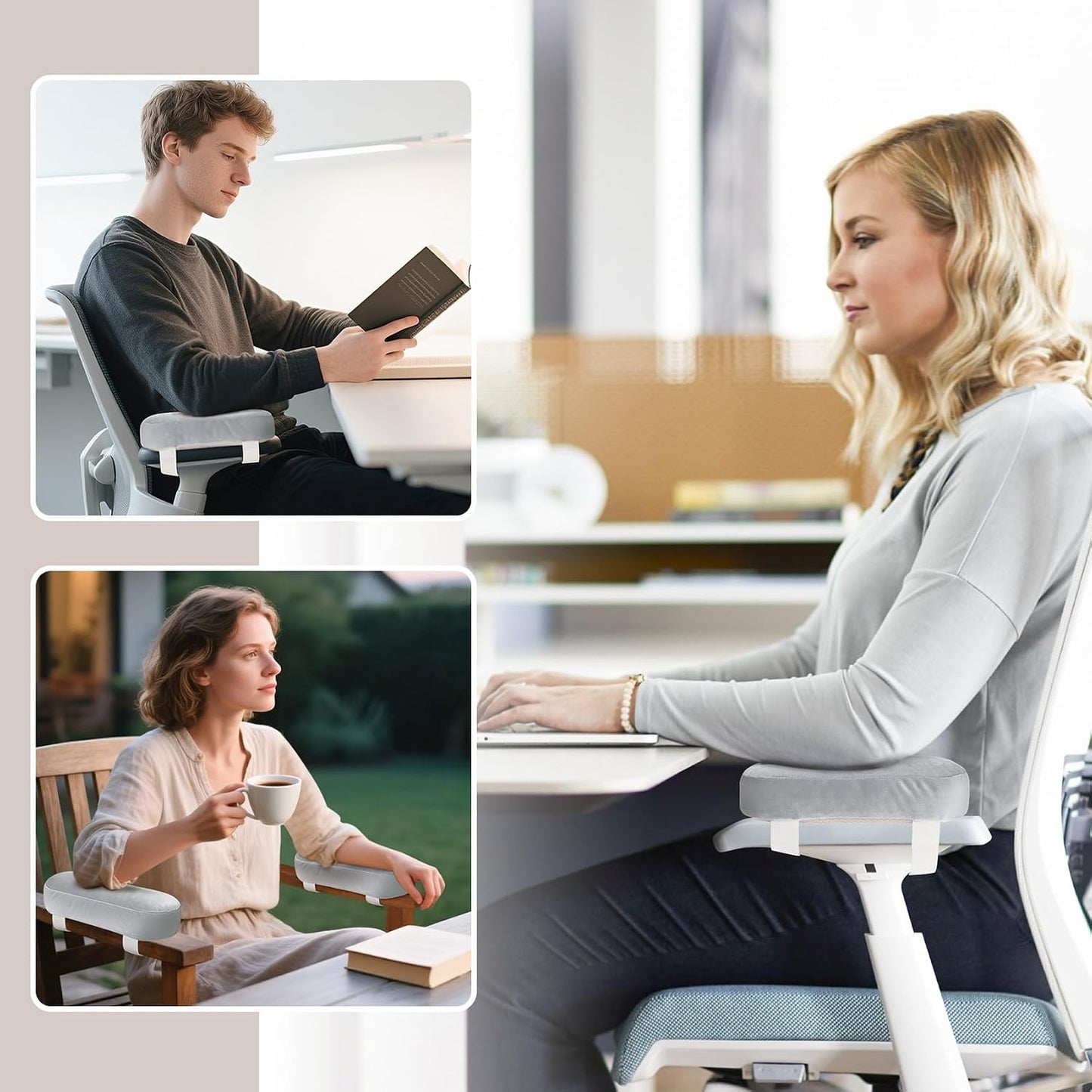 WdFour 2-Pack Non-Slip Armrest Pads for Office & Gaming Chairs - Ergonomic Forearm Support Pillow for Desk, Computer & Wheelchair, Pressure Relief Cushions (Black)