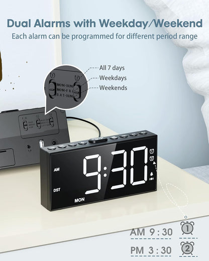 Roxicosly Vibrating Alarm Clock with Bed Shaker for Heavy Sleepers, 3-Level Vibration, Dual Alarms with Weekday & Weekend Mode, Large Digits, Dimmer, Snooze, USB Charger, Battery Backup