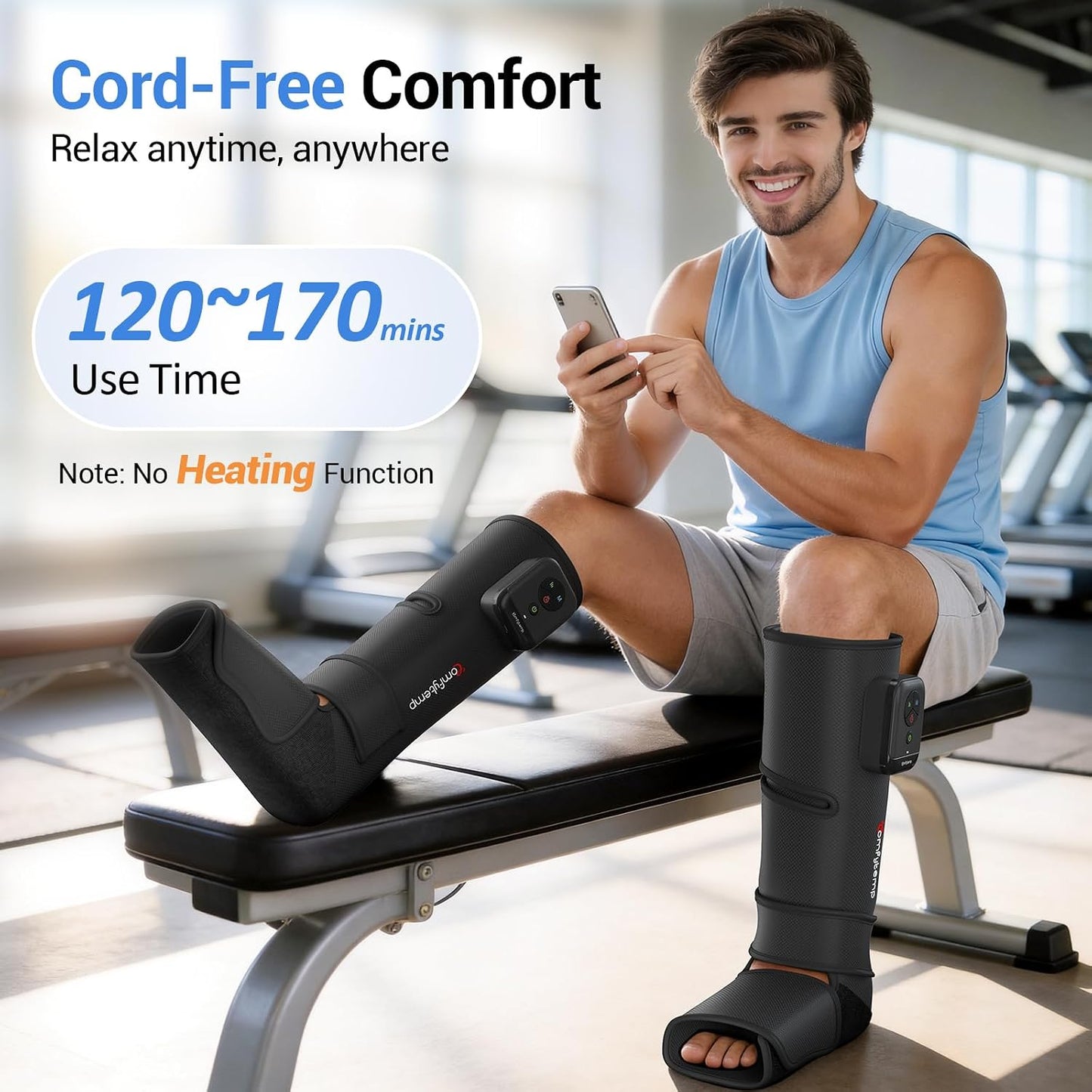 Comfytemp Air Compression Leg Massager for Circulation and Pain Relief FSA | Cordless & Rechargeable, Recovery for Varicose Veins, RLS, Foot and Calf Compression Boots, HSA Eligible (Fit Calf 13"~19")