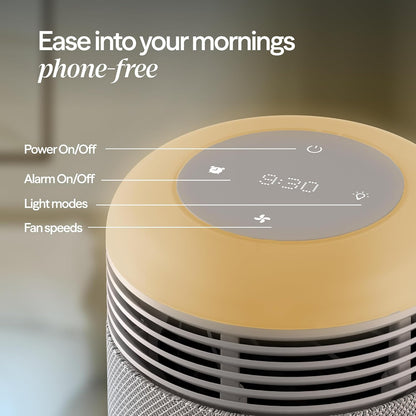 BLUEAIR Mini Restful Bedroom Air Purifier with Sunrise Alarm Clock, Beige | HEPASilent air purification, sunrise alarm, adjustable nightlight, clock, app-set alarms with sounds and schedules, USB-C