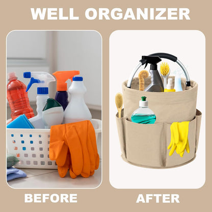 Cleaning Caddy with Handle, 17L Foldable Cleaning Supplies Organizer, Portable Storage Basket, Cleaning Supply Caddy, Multifunctional Cleaning Bucket Bag for Garden, Home, Kitchen (Black)