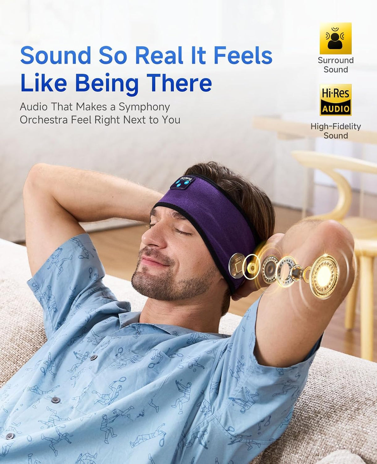 Sleep Headphones | Bluetooth 5.4 Headband | Wireless Earbuds Earphones Sweat Resistant with Ultra-Thin HD Stereo Speaker, Headphone Band for Side Sleepers Workout Running Tech Gadgets Unique Gifts