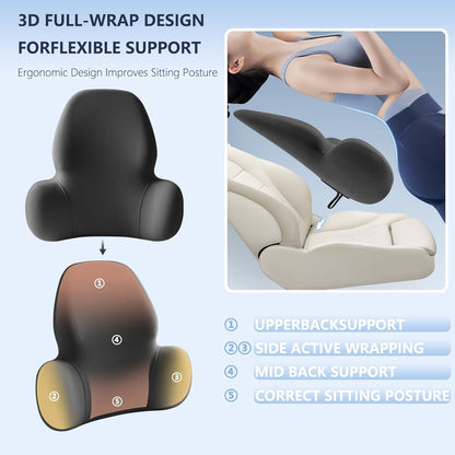 BABUR Memory Foam Lumbar Support Pillow for Car, Lower Back Pain Relief | Ergonomic Back Cushion for Car Seat, Promotes Better Posture, Relieve Pressure for Long Sitting, Sit Comfortably All Day
