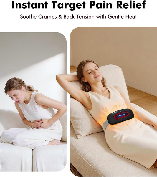 Portable Cordless Menstrual Heating Pad with 4 Heat Levels and 4 Massage Modes,Electric, Fast Large Heating Belly Wrap Belt (Black)