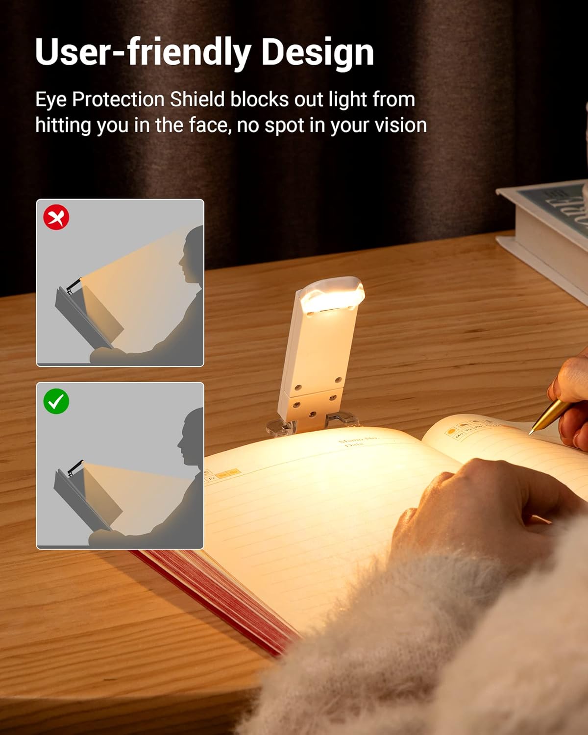 DEWENWILS Rechargeable Book Light for Reading in Bed, Warm White, Brightness Adjustable for Eye Care, LED Clip on Book Lights for Kids, Portable Bookmark Light, Yellow
