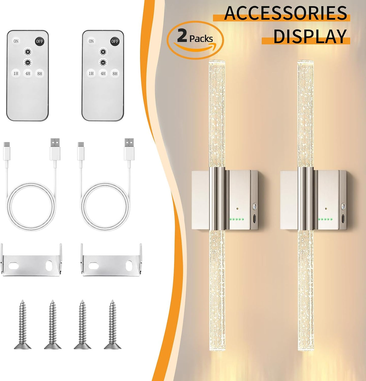 Battery Operated Sconces Set of 2, 28in Rechargeable Wireless Wall Lights