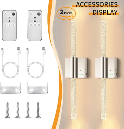Battery Operated Sconces Set of 2, 28in Rechargeable Wireless Wall Lights