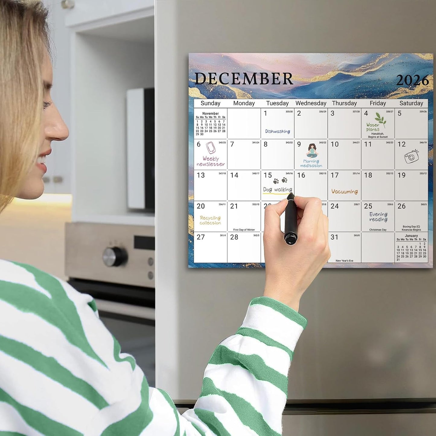 2026-2027 Magnetic Calendar for Refrigerator, Apr 2026-Dec 2027 | 21-Month Fridge Calendar 2026-2027 for Home Planning, Scheduling and Easy Organization, Greenery