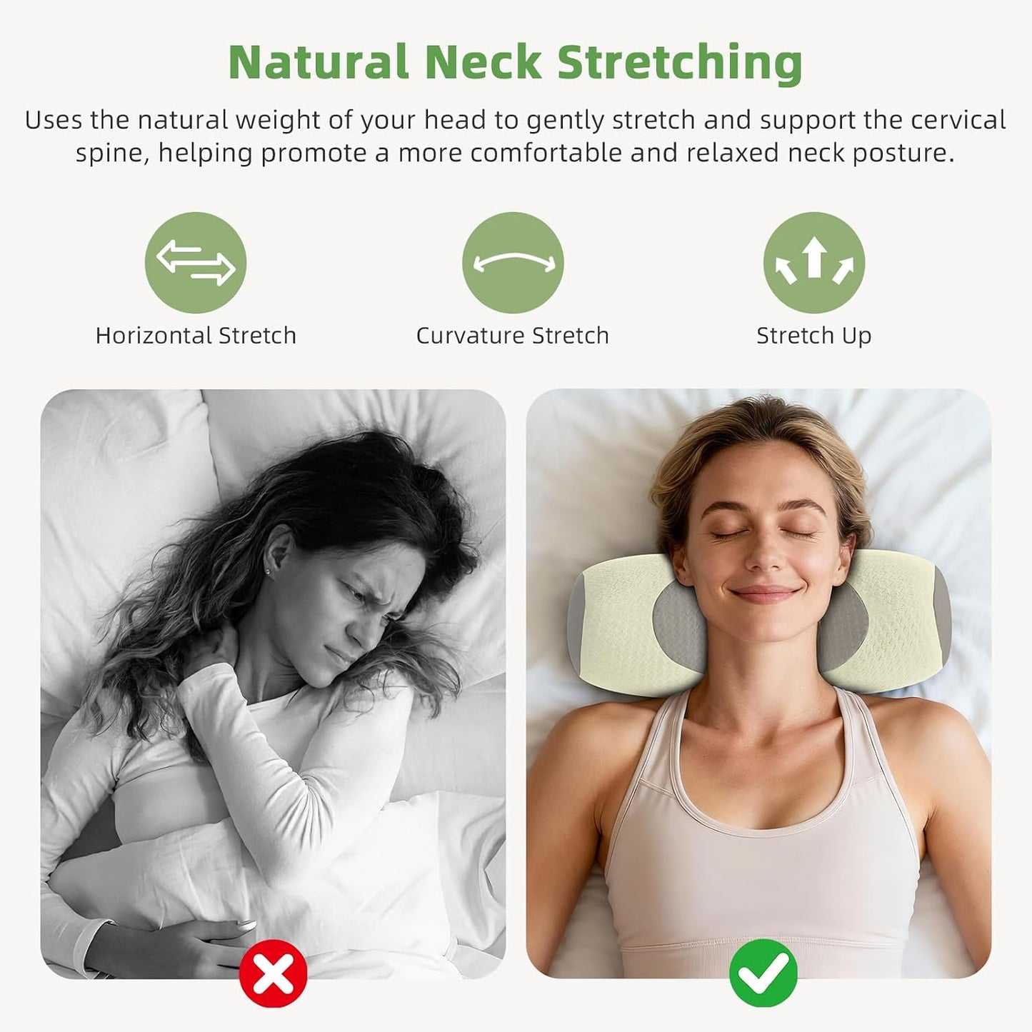 Organic Buckwheat Cervical Neck Pillow, Adjustable Neck Roll for Sleeping, Ergonomic Neck Support Bolster for Side & Back Sleepers, Firm Support Pillow for Neck Pain Relief & Spine Alignment