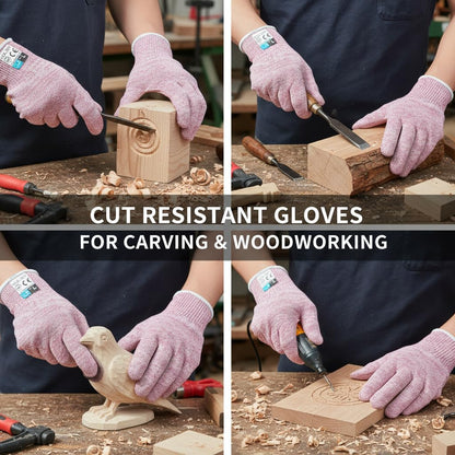A5 Cut Resistant Gloves, Level 5 Protection, Safety Work Gloves for Kitchen Cutting, Oyster Shucking, Wood Carving, Meat Cutting, Fish Handling, Pink, XL