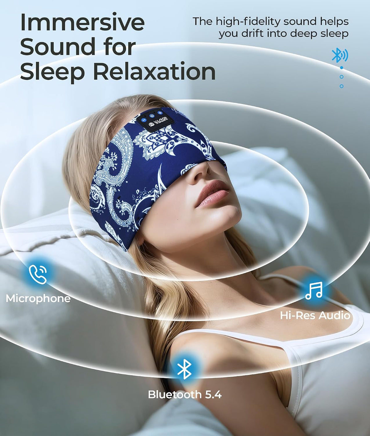LOVE EYE Wireless Bluetooth 5.4 Sleep Headband Headphones for Side Sleeper