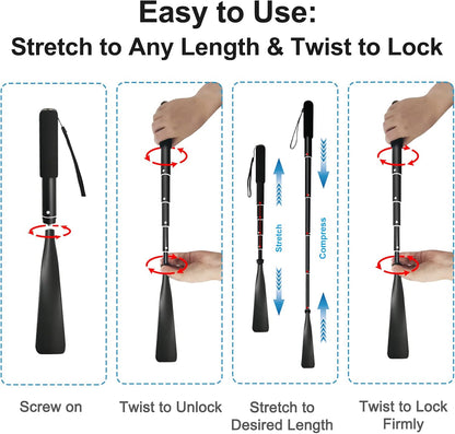Shoe Horn Long Handle -15"-37" Telescopic Metal Shoehorn Adjustable Length, Aluminum Alloy, Portable Long Handled Shoehorns For Seniors Men Women Kids