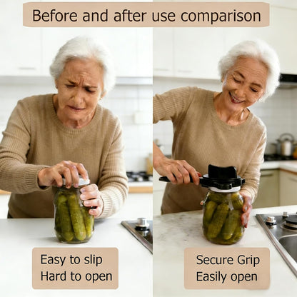 4-in-1 Jar Opener for Weak Hands, Adjustable Lid & Bottle Opener Black | Ergonomic non-slip grip for arthritis hands, opens jars bottles cans, adjustable multi-size lid remover, durable kitchen tool