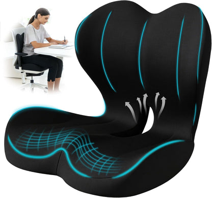 Seat Cushion for Office Chair & Car, Lumbar Pillow, Dark Gray & Light Gray | Office Chair, Car, Truck, Wheelchair, Home Use