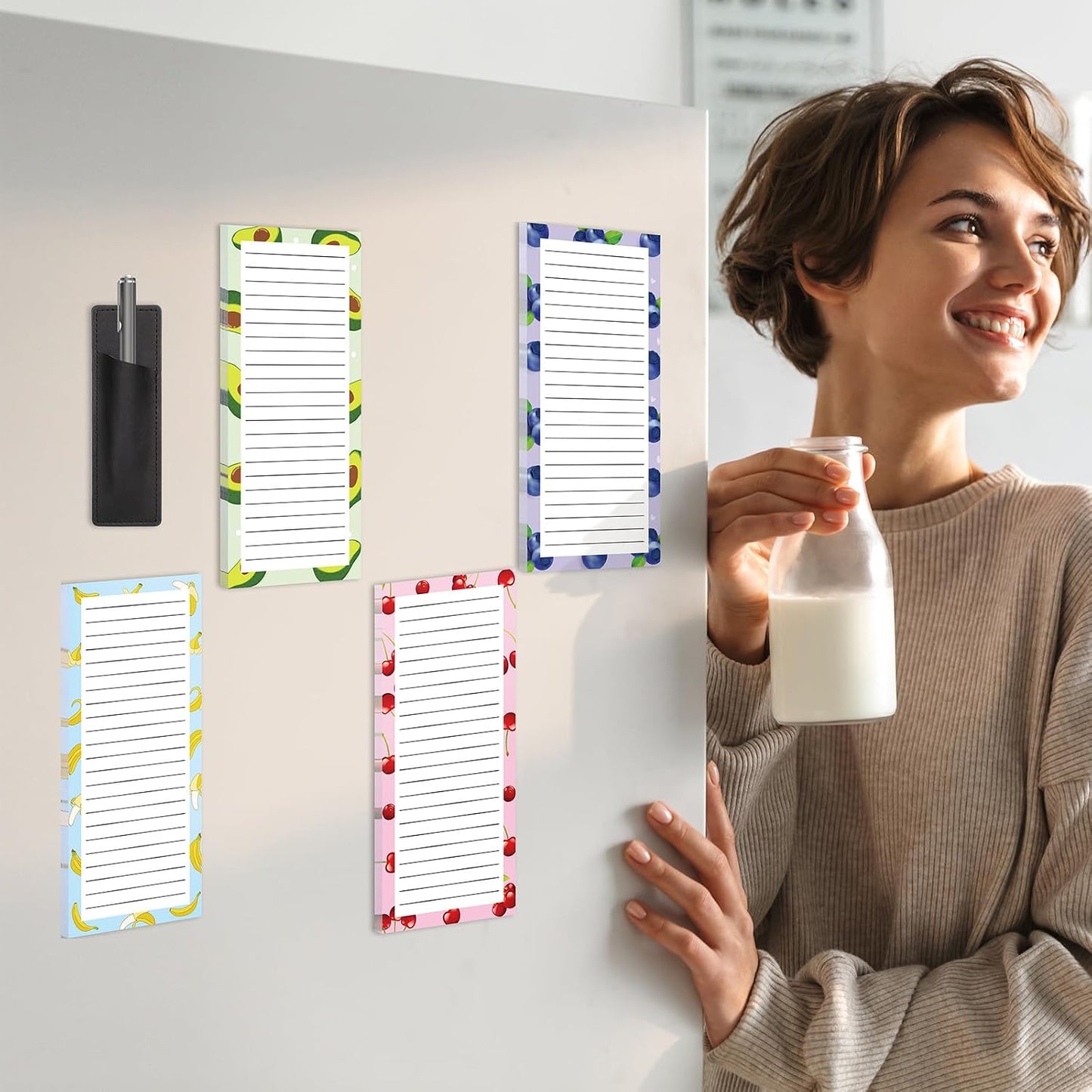 Thboxes 4 Pack Magnetic Note Pad for Fridge with Pen Holder, Totally 200 Sheets Grocery List Magnet Pad for Refrigerator Magnetic Shopping List Pad（Fruit Design） | Full-Back Magnet, 80Gsm FSC-certified Paper, School Office Home Supplies Grocery List