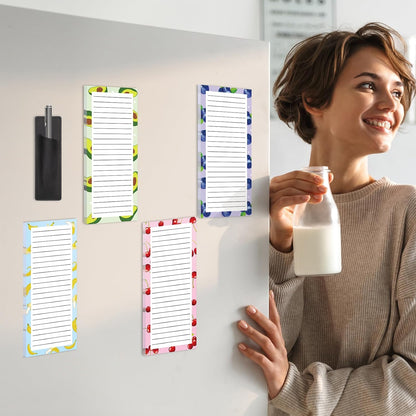 Thboxes 4 Pack Magnetic Note Pad for Fridge with Pen Holder, Totally 200 Sheets Grocery List Magnet Pad for Refrigerator Magnetic Shopping List Pad（Fruit Design） | Full-Back Magnet, 80Gsm FSC-certified Paper, School Office Home Supplies Grocery List