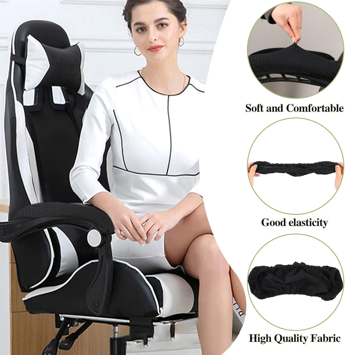 Vin Beauty Office Chair Armrest Covers, 2Pcs Office Removable Arm Rest Covering, Elastic Chair Armrest Covers, Office Seat Hand Rest Protector, Arm Covers Protectors for Office Chair(Black)
