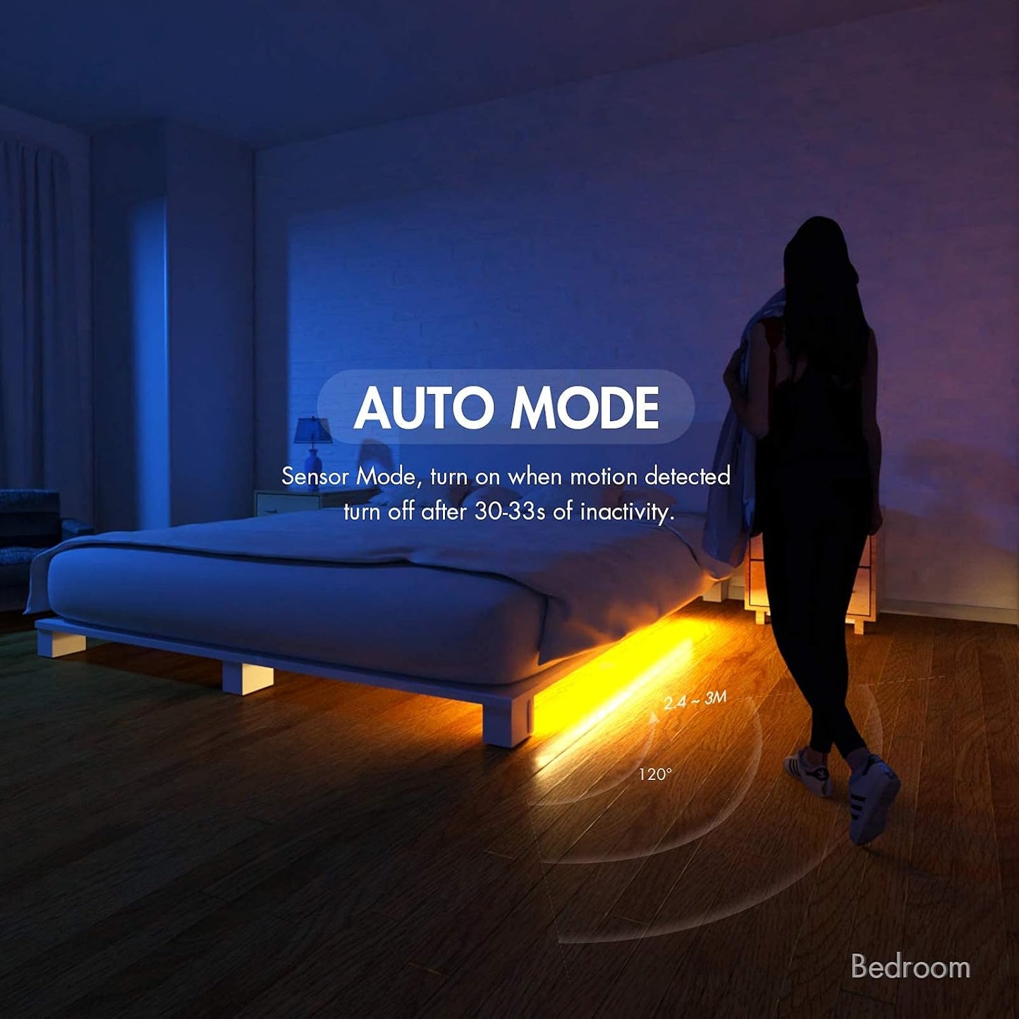 Sensky Motion Activated Strip Lights Rechargeable Motion Sensor LED Strip Light Dimmable Strip Lighting for Wardrobe, Cabinet, Pantry, Closet (2M Black, Cool White)